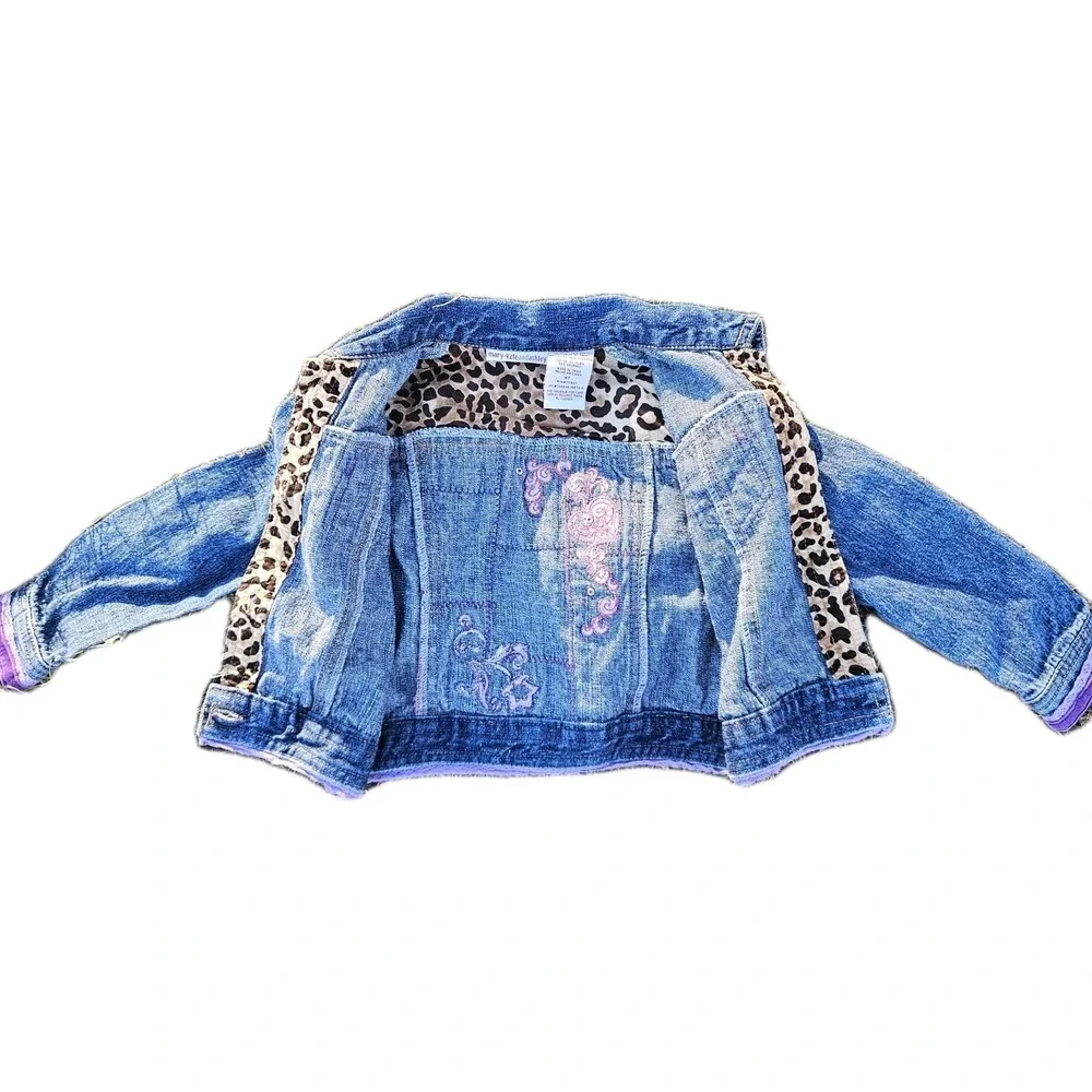 Vintage Y2K Mary‎ Kate Ashley Denim Patchwork Embroidered Girls Jacket Velvet 4t